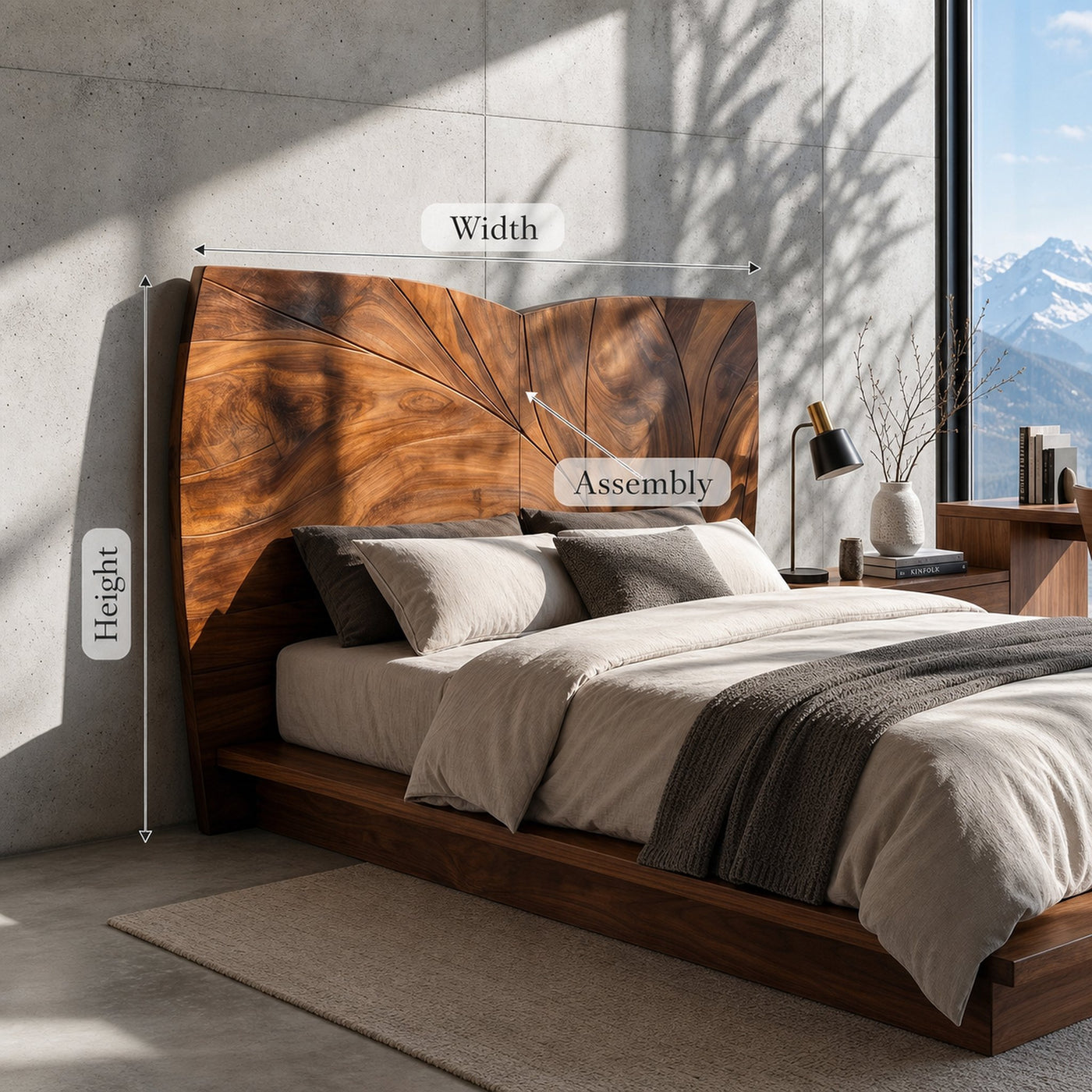 Geometric Walnut Wood Headboard For Modern Loft Bedroom - product view 8