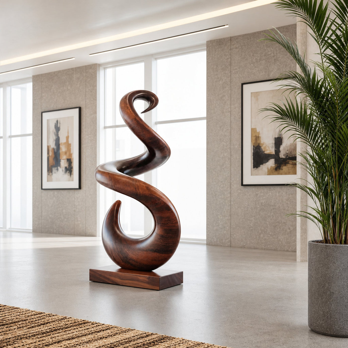 Hand Carved Abstract Wooden Sculpture For Yard Decor