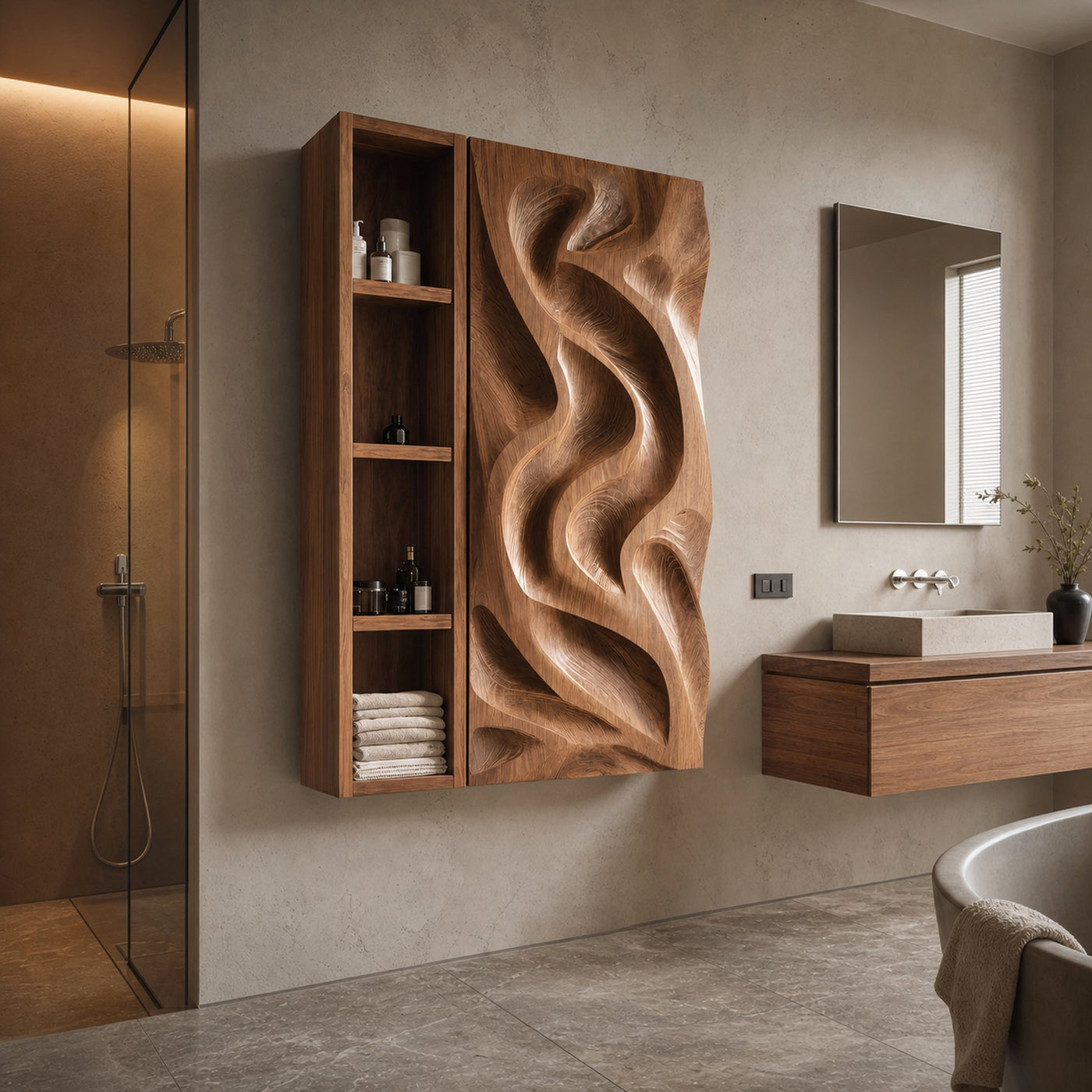 Hand-Carved Bathroom Cabinet Wave Door Design For Bathroom - product view 6
