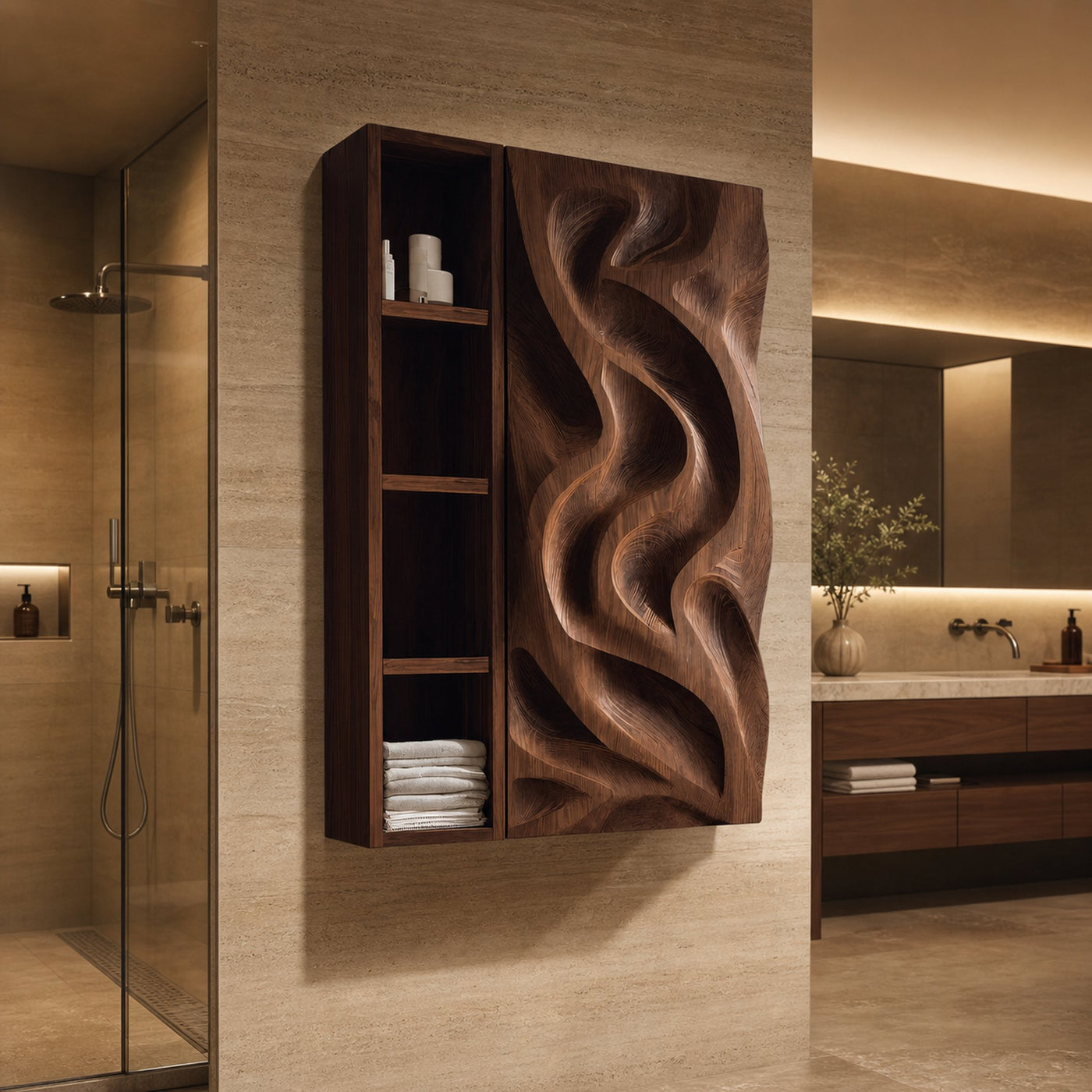 Hand-Carved Bathroom Cabinet Wave Door Design For Bathroom - product view 7
