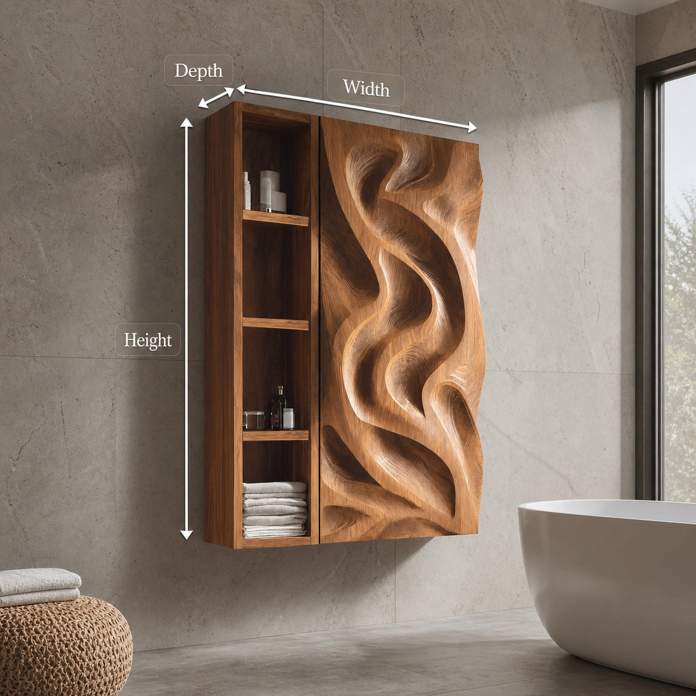 Hand-Carved Bathroom Cabinet Wave Door Design For Bathroom - product view 8
