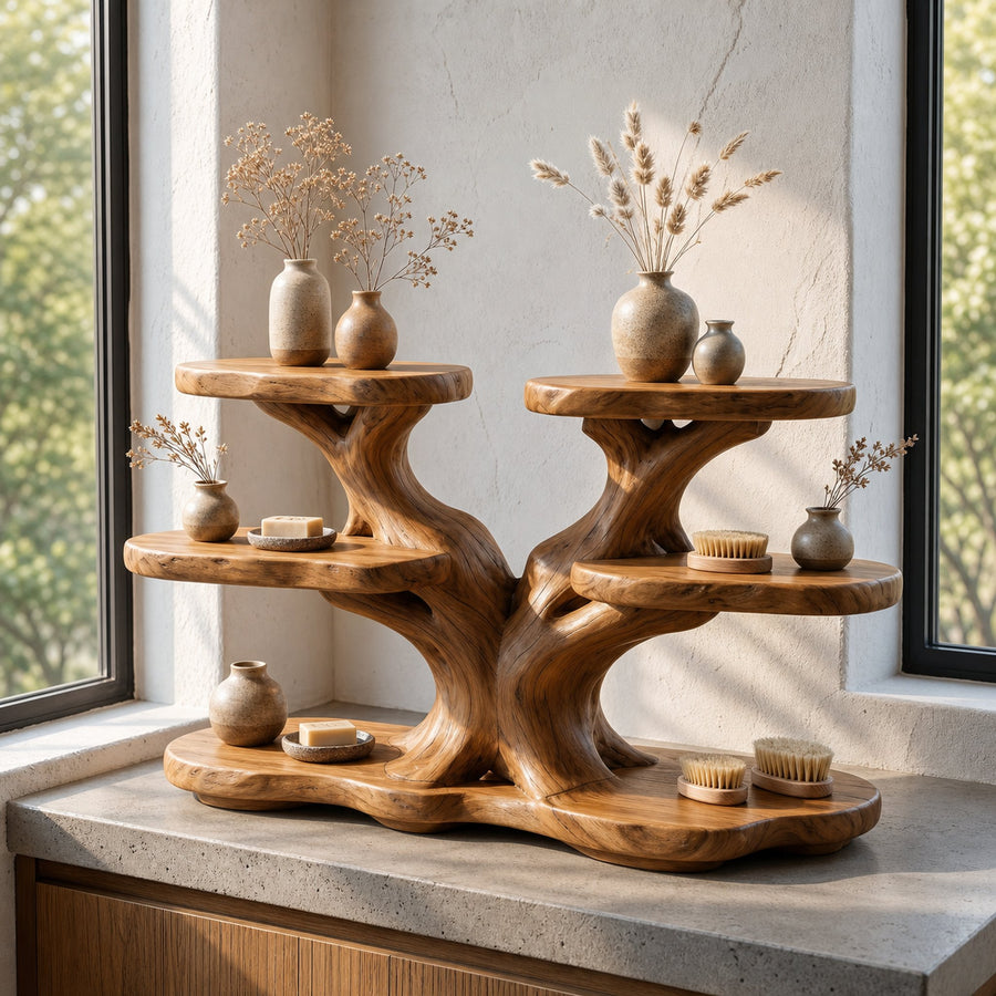Handcrafted Bathroom Shelf With Multi Tier Display Storage For Bathroom