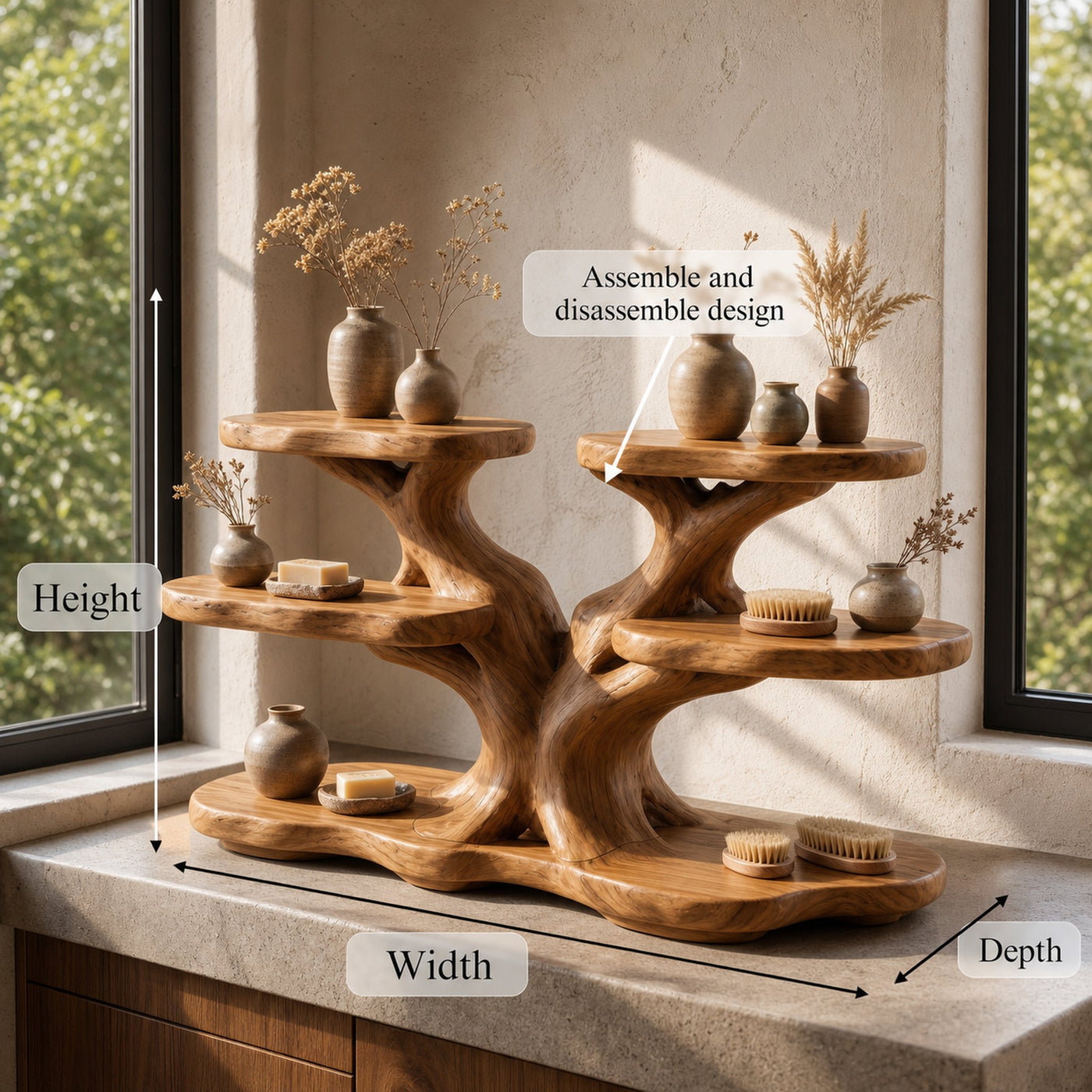 Handcrafted Bathroom Shelf With Multi Tier Display Storage For Bathroom - product view 8