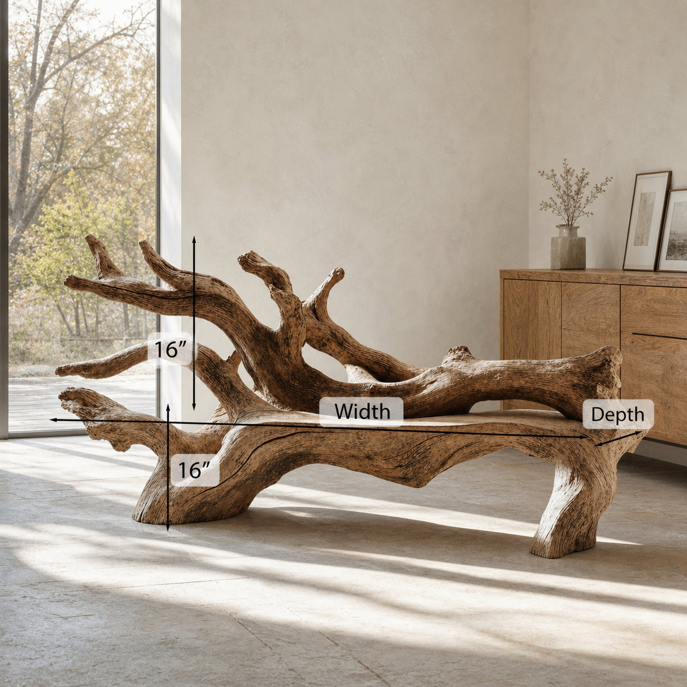 Handcrafted Branch Bench For Versatile Living Room Seating - product view 6