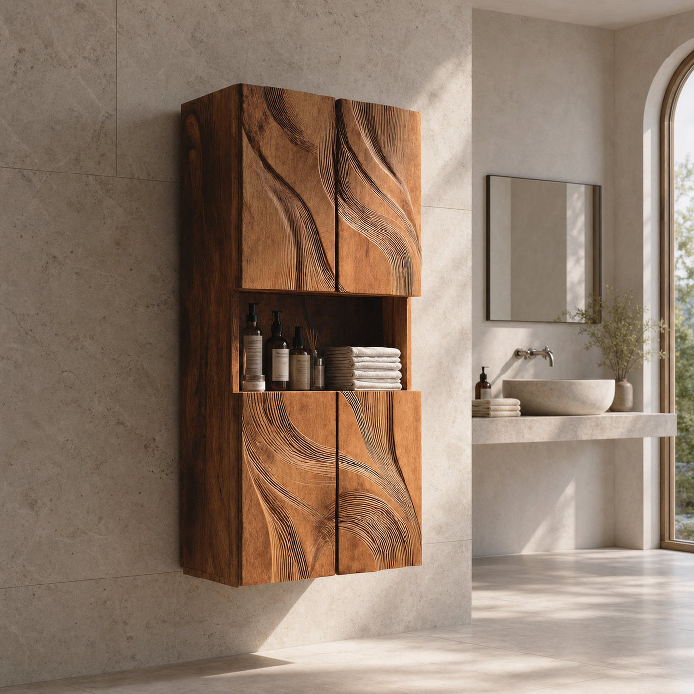 Handcrafted Carved Bathroom Cabinet For Modern Bathroom