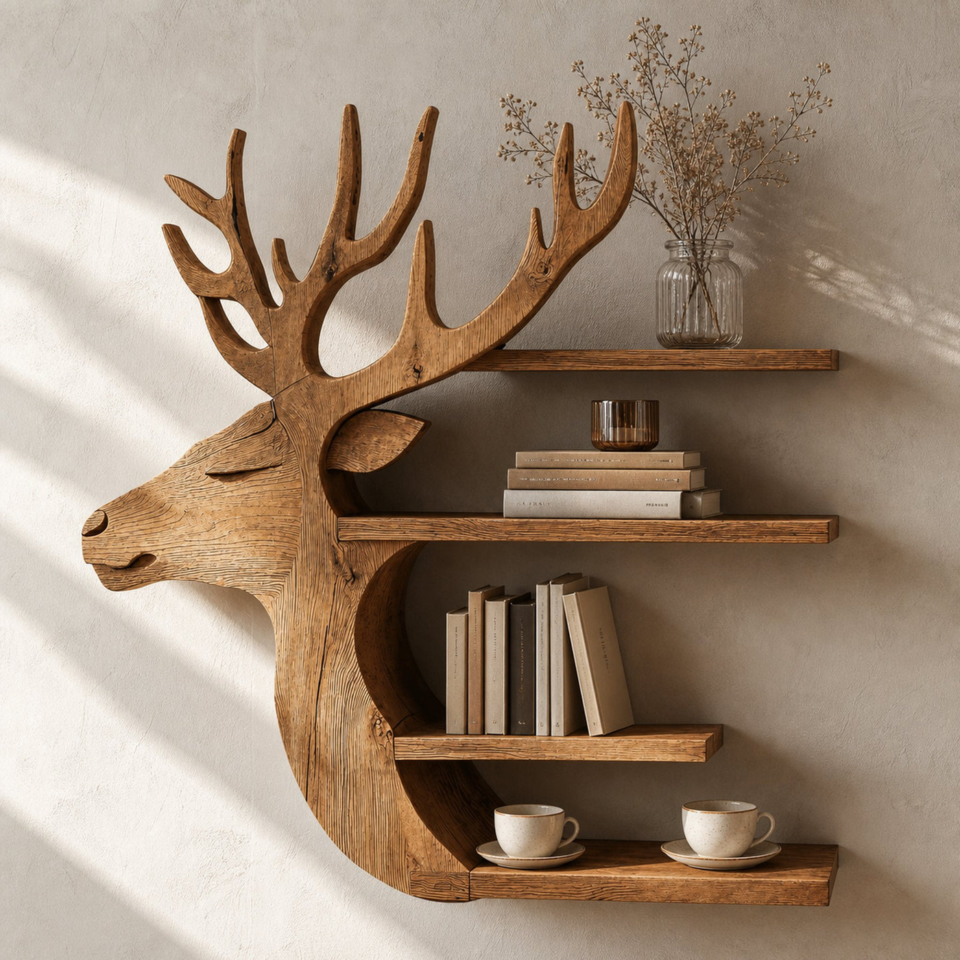 Handcrafted Deer Wall Shelf For Boho Or Rustic Style Homes