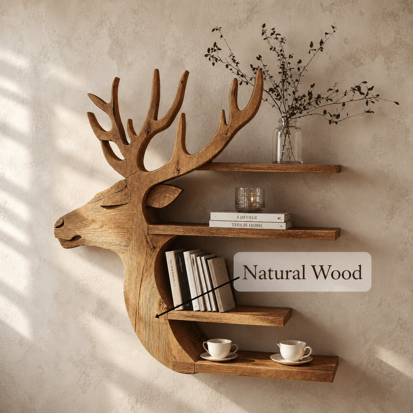Handcrafted Deer Wall Shelf For Boho Or Rustic Style Homes - product view 6