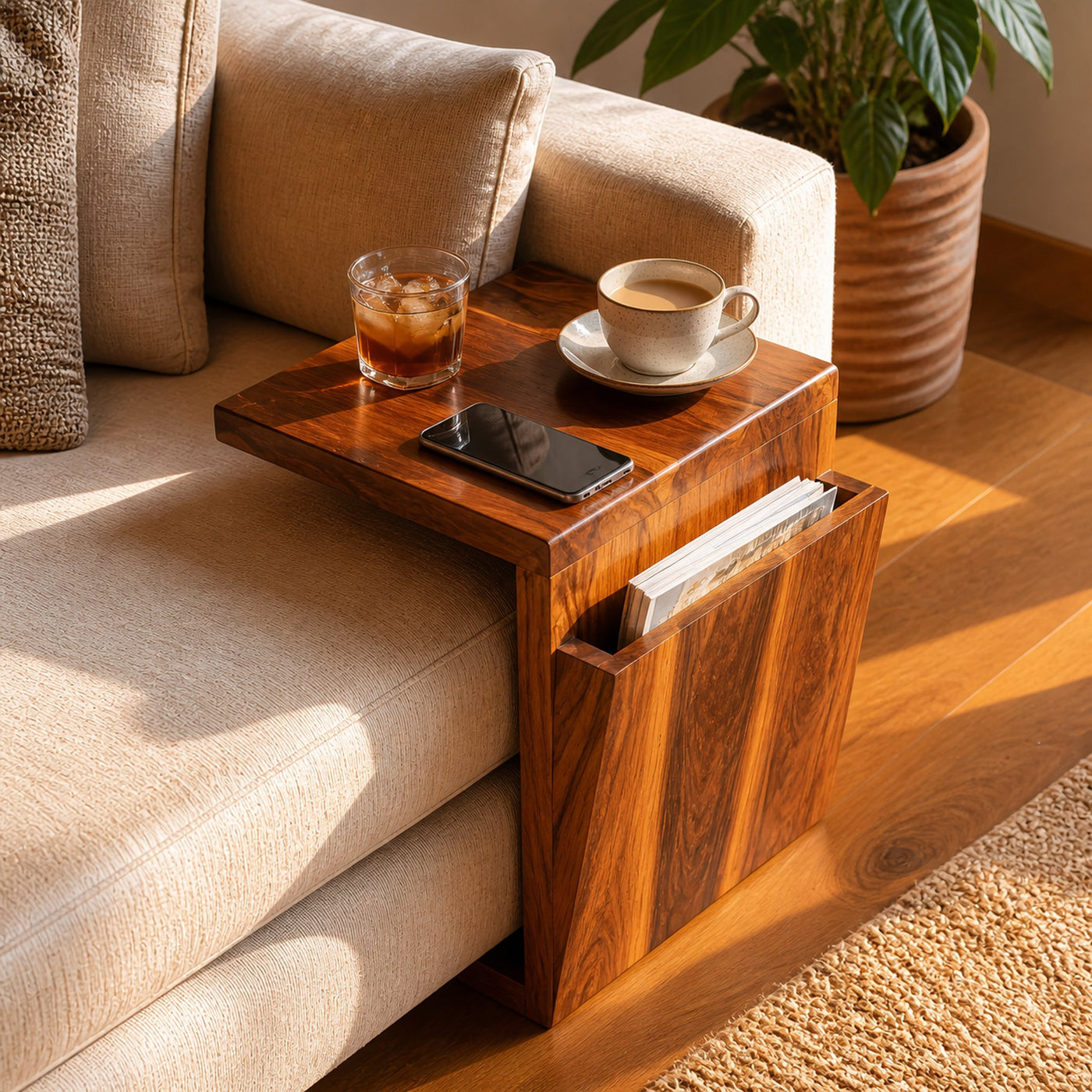 Handcrafted Live Edge Armrest For Unique Sofa Style