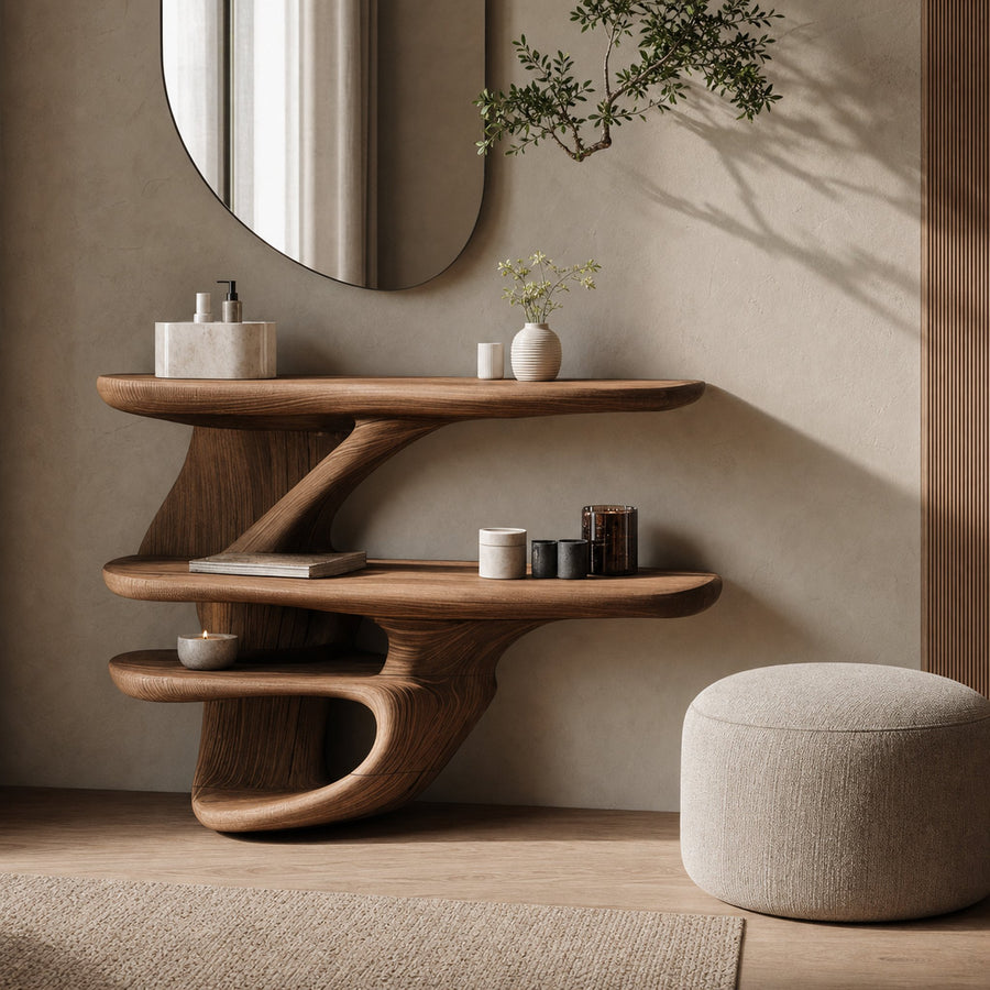 Handcrafted Live Edge Cosmetic Table for Bathroom Use
