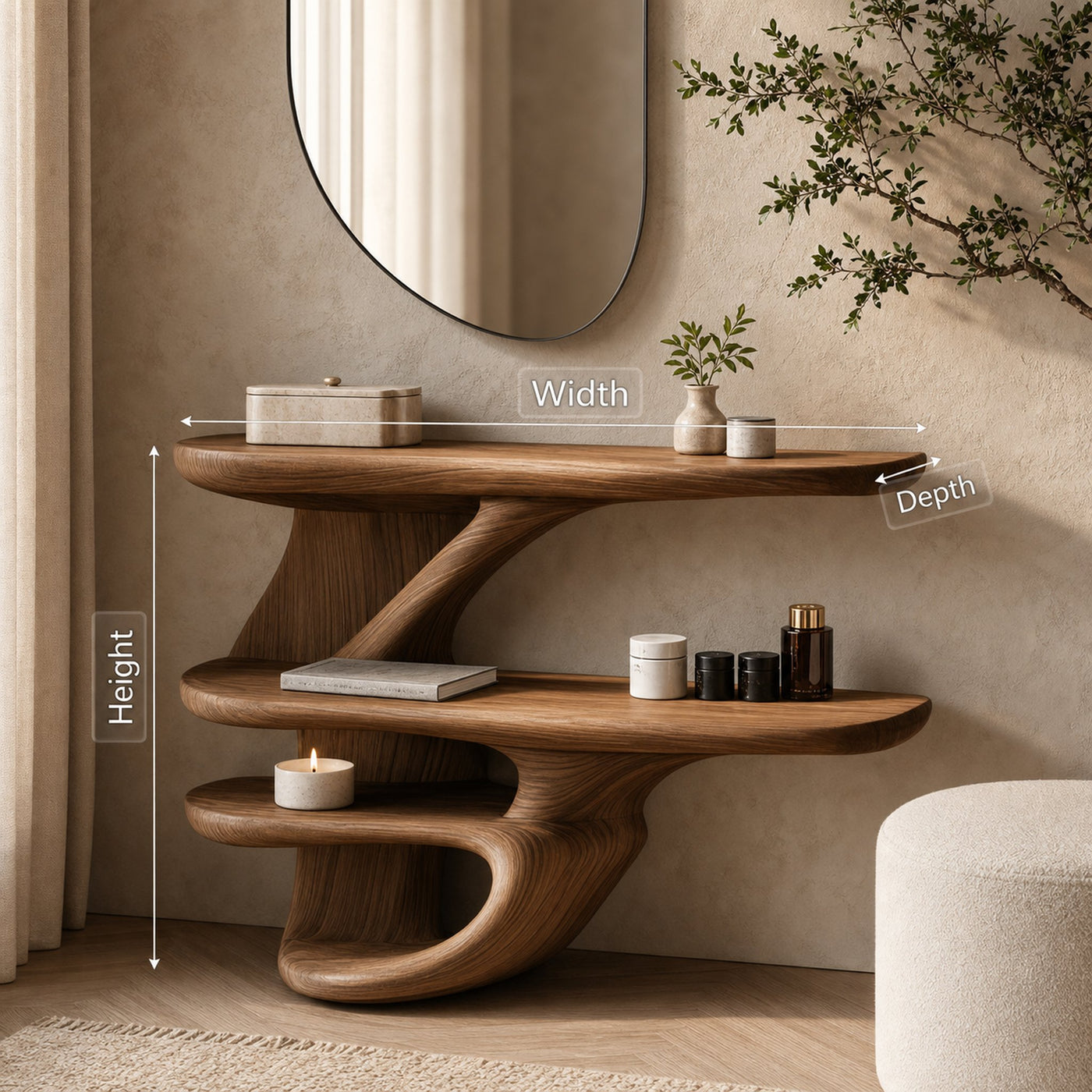 Handcrafted Live Edge Cosmetic Table for Bathroom Use - product view 6