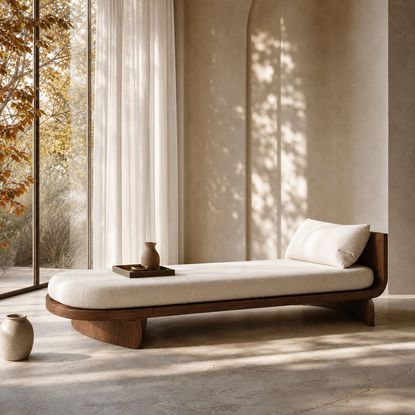 Handcrafted Mid Century Wooden Daybed For Patio Furniture Outdoor