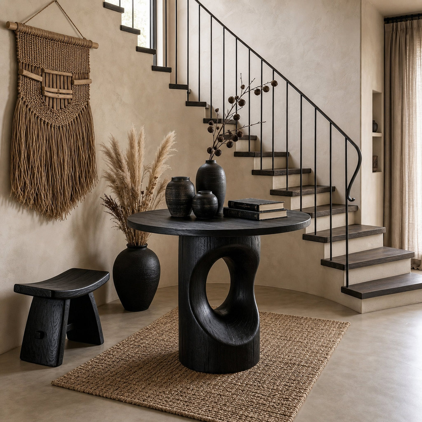Handcrafted Modern Sculptural Foyer Table For Pedestal Entryway Table
