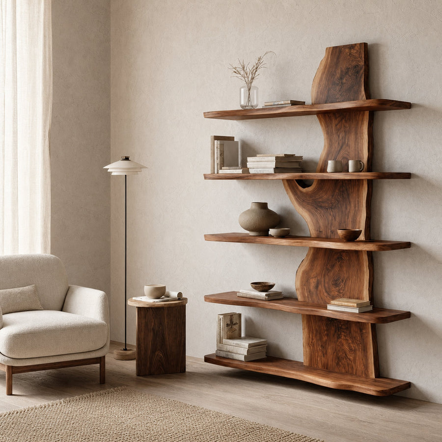 Handcrafted Natural Wood Standing Shelf For Home Storage