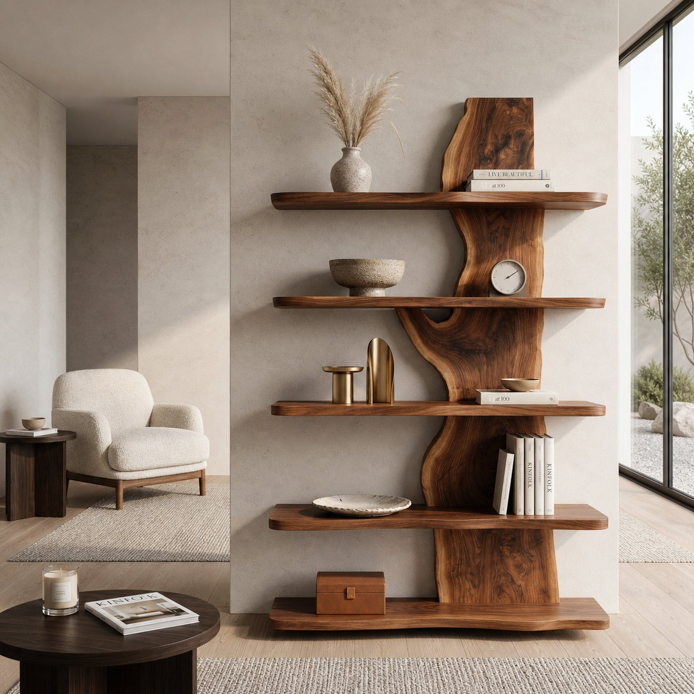 Handcrafted Natural Wood Standing Shelf For Home Storage - product view 6