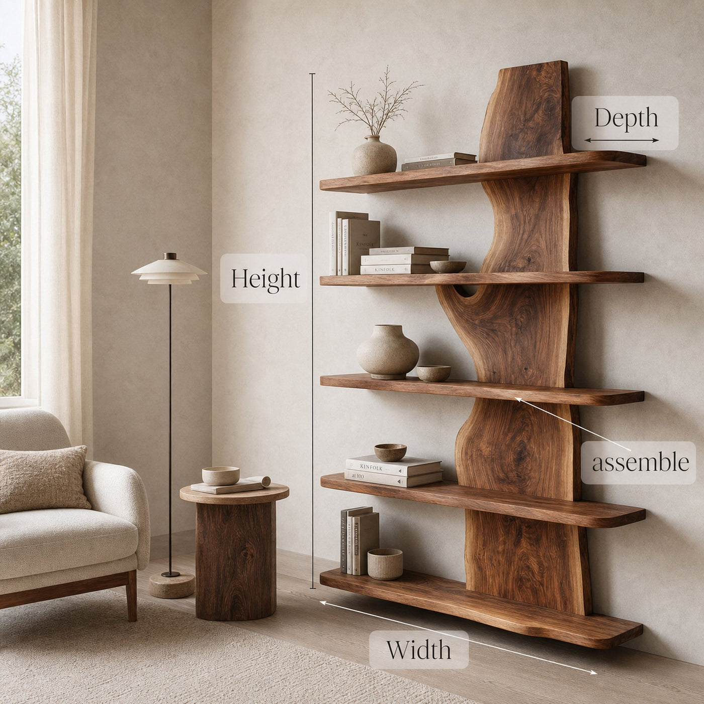 Handcrafted Natural Wood Standing Shelf For Home Storage - product view 8