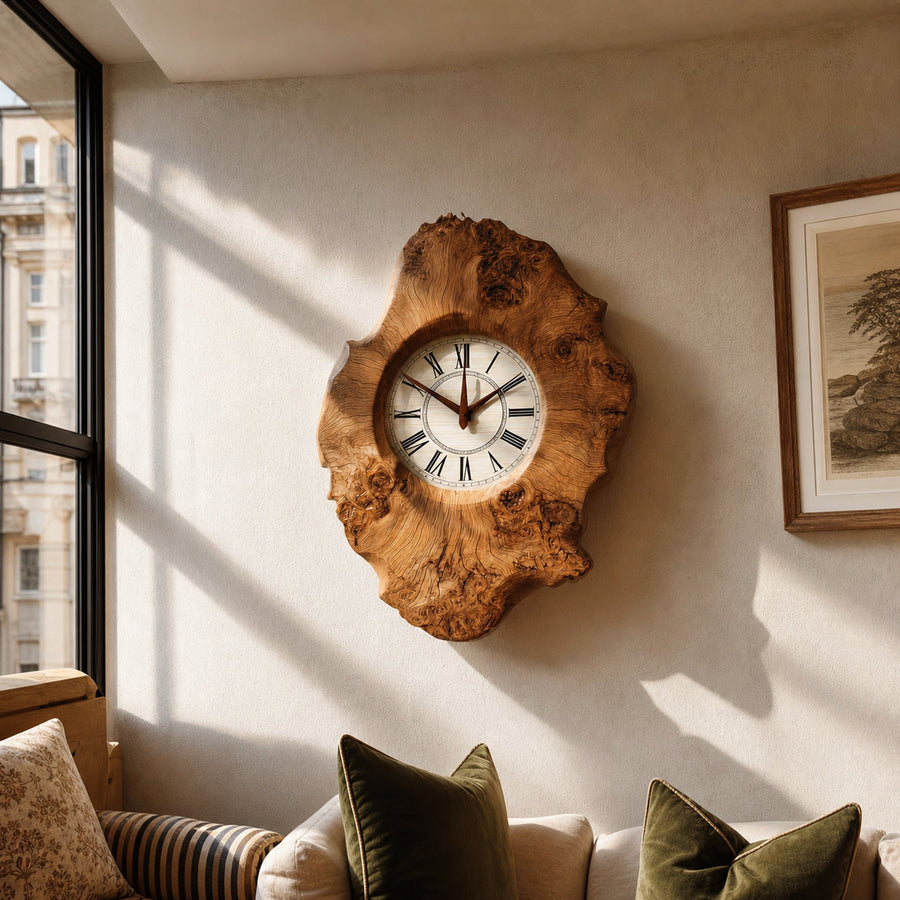 Handcrafted Organic Wood Wall Clock Kitchen Or Dining Room