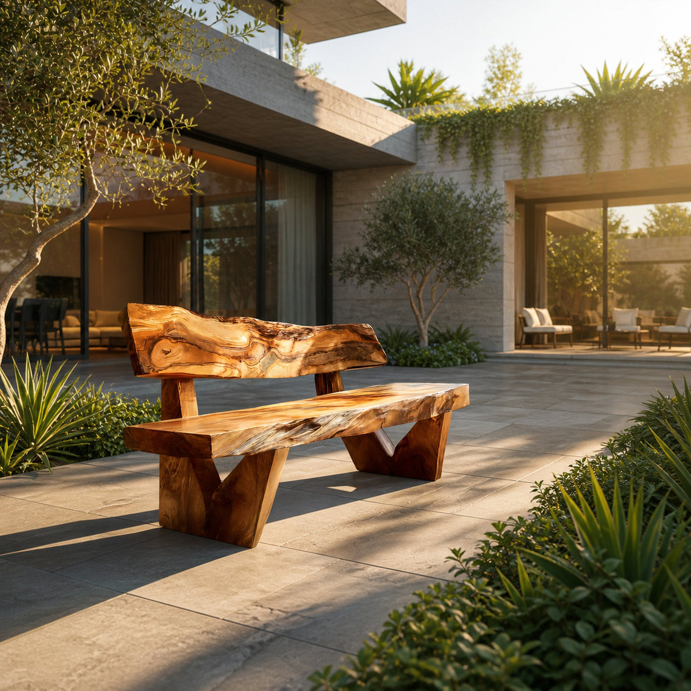 Handcrafted Outdoor Bench With Live Edge Backrest For Garden - product view 6