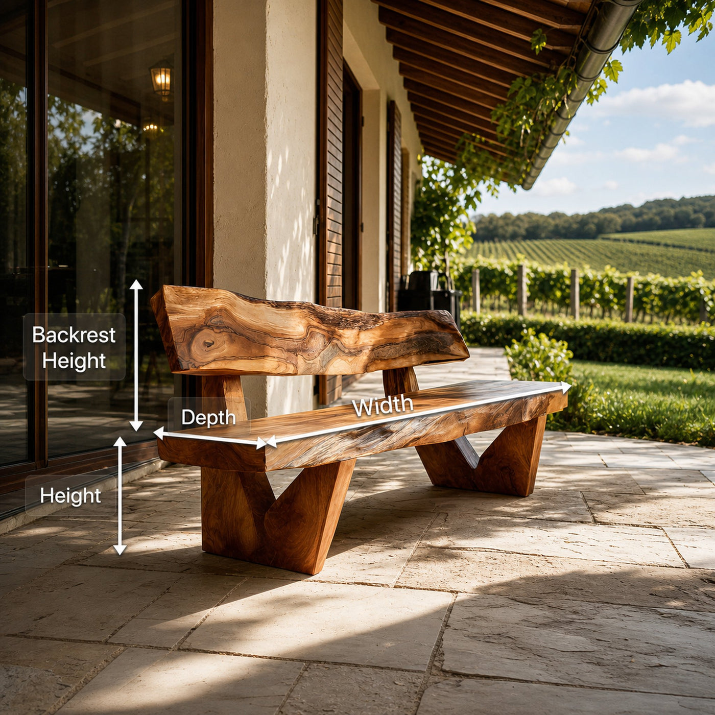 Handcrafted Outdoor Bench With Live Edge Backrest For Garden - product view 8