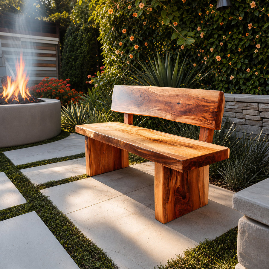 Handcrafted Outdoor Wooden Bench For Garden Or Patio