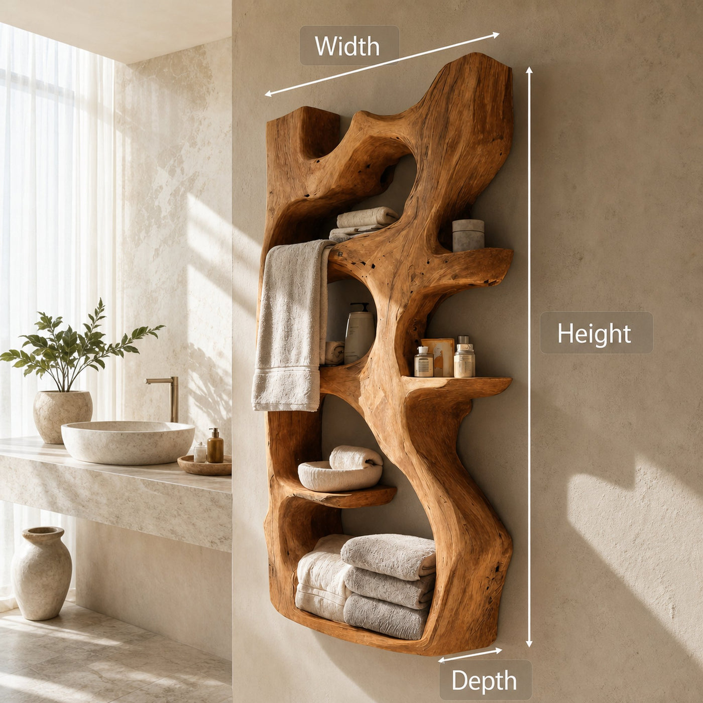 Handcrafted Sculpted Bathroom Shelf For Towels Or Storage - product view 8