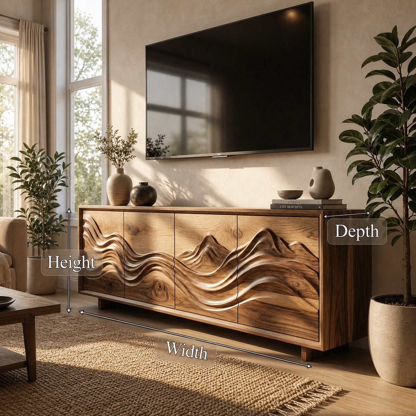 Handcrafted Sculptural Storage Cabinet Solid Wood Living Room - product view 6