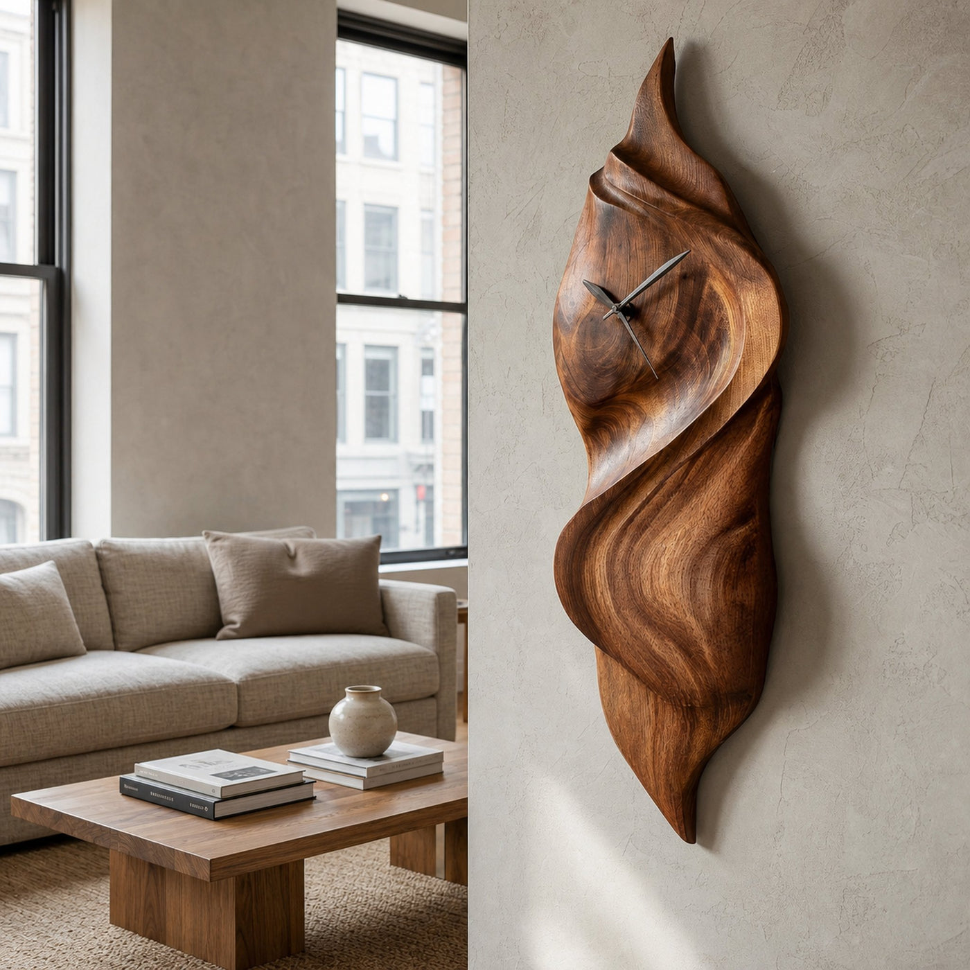 Handcrafted Sculptural Wooden Wall Clock For Cozy Bedroom
