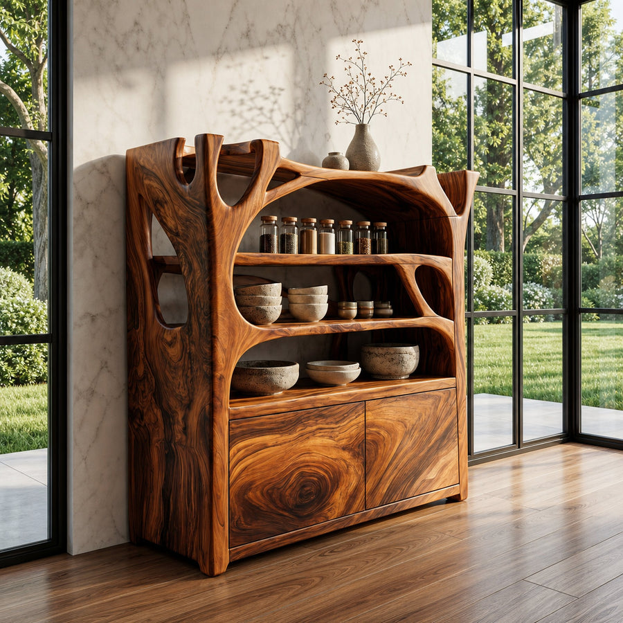 Handcrafted Shoe Cabinet Sculptural Wood Design For Entryway