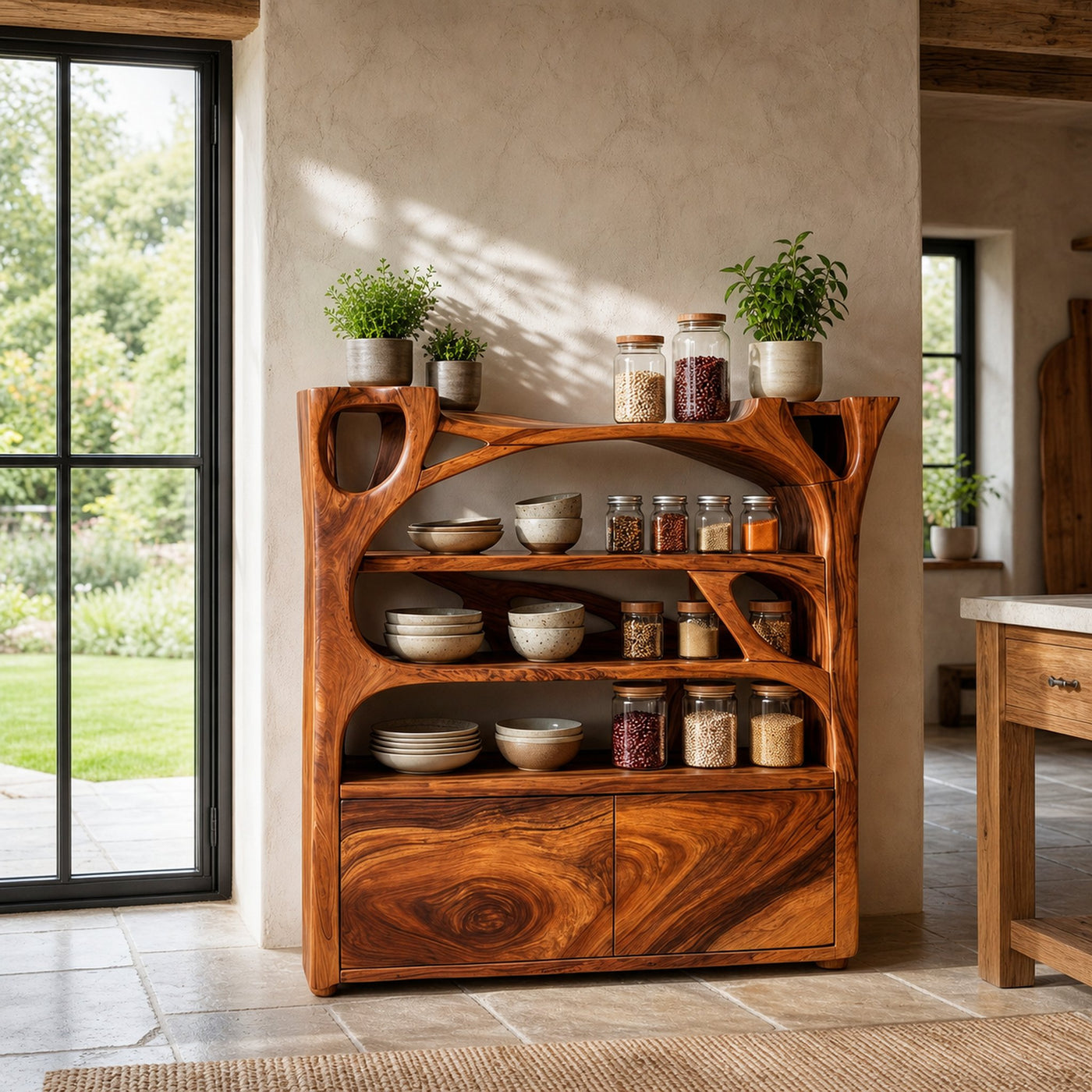 Handcrafted Shoe Cabinet Sculptural Wood Design For Entryway - product view 6