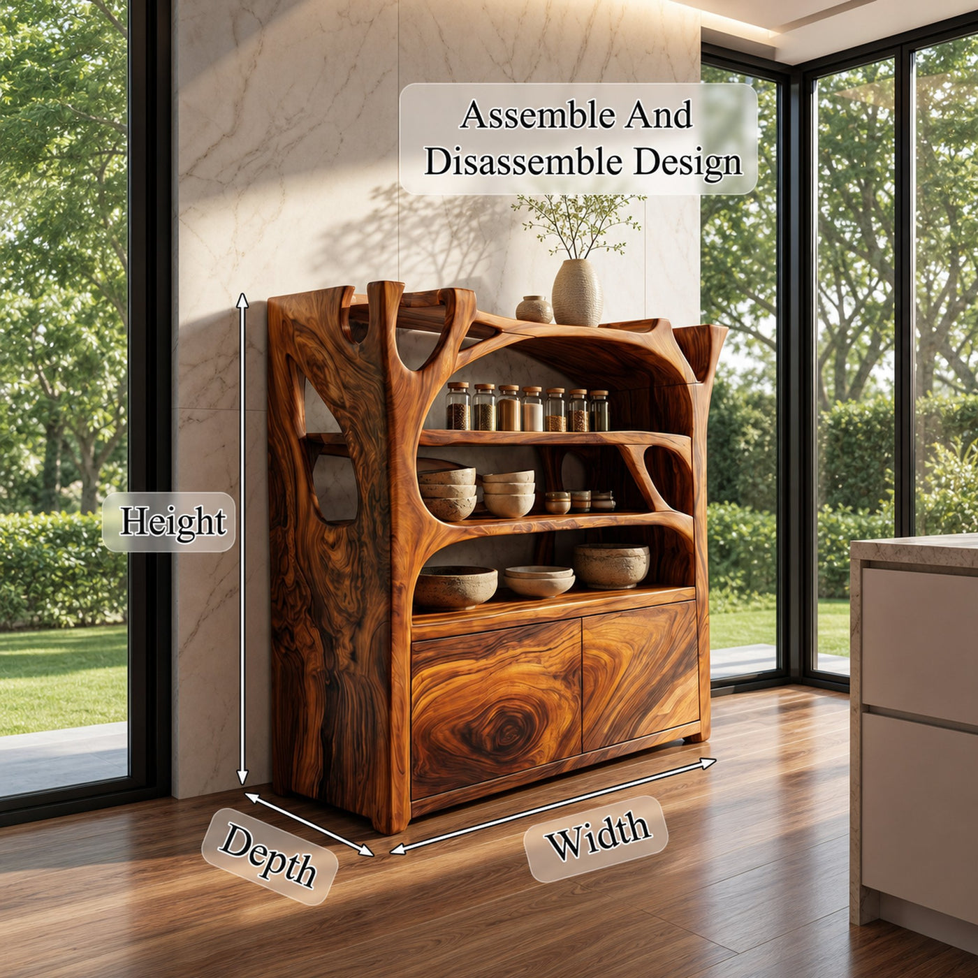 Handcrafted Shoe Cabinet Sculptural Wood Design For Entryway - product view 8