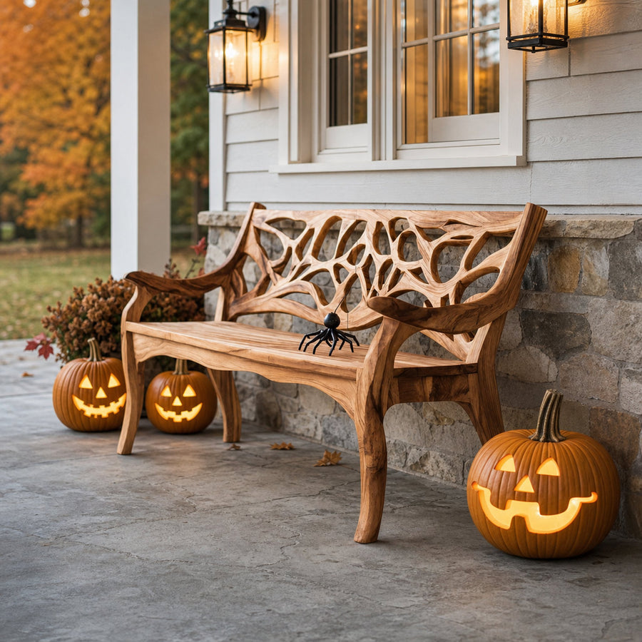Handcrafted Solid Wood Halloween Bench For Outdoor Garden Design