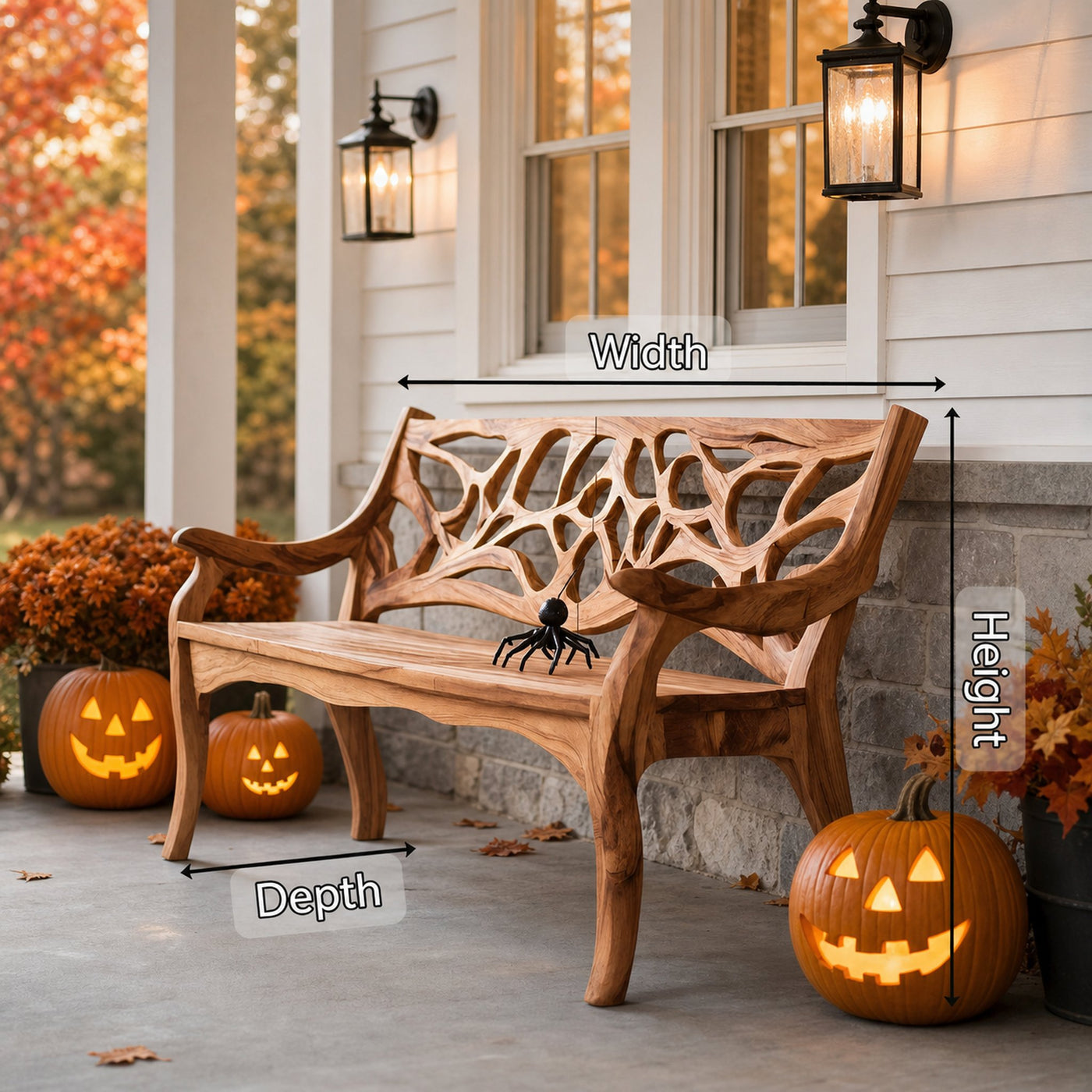 Handcrafted Solid Wood Halloween Bench For Outdoor Garden Design - product view 6