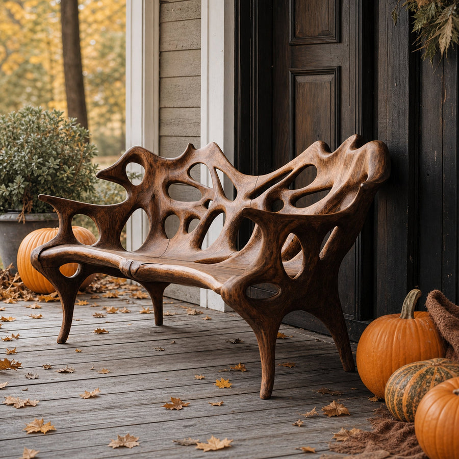Handcrafted Solid Wood Halloween Bench For Outdoor Party Decor