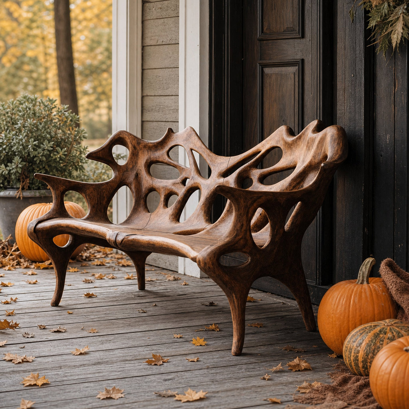 Handcrafted Solid Wood Halloween Bench For Outdoor Party Decor