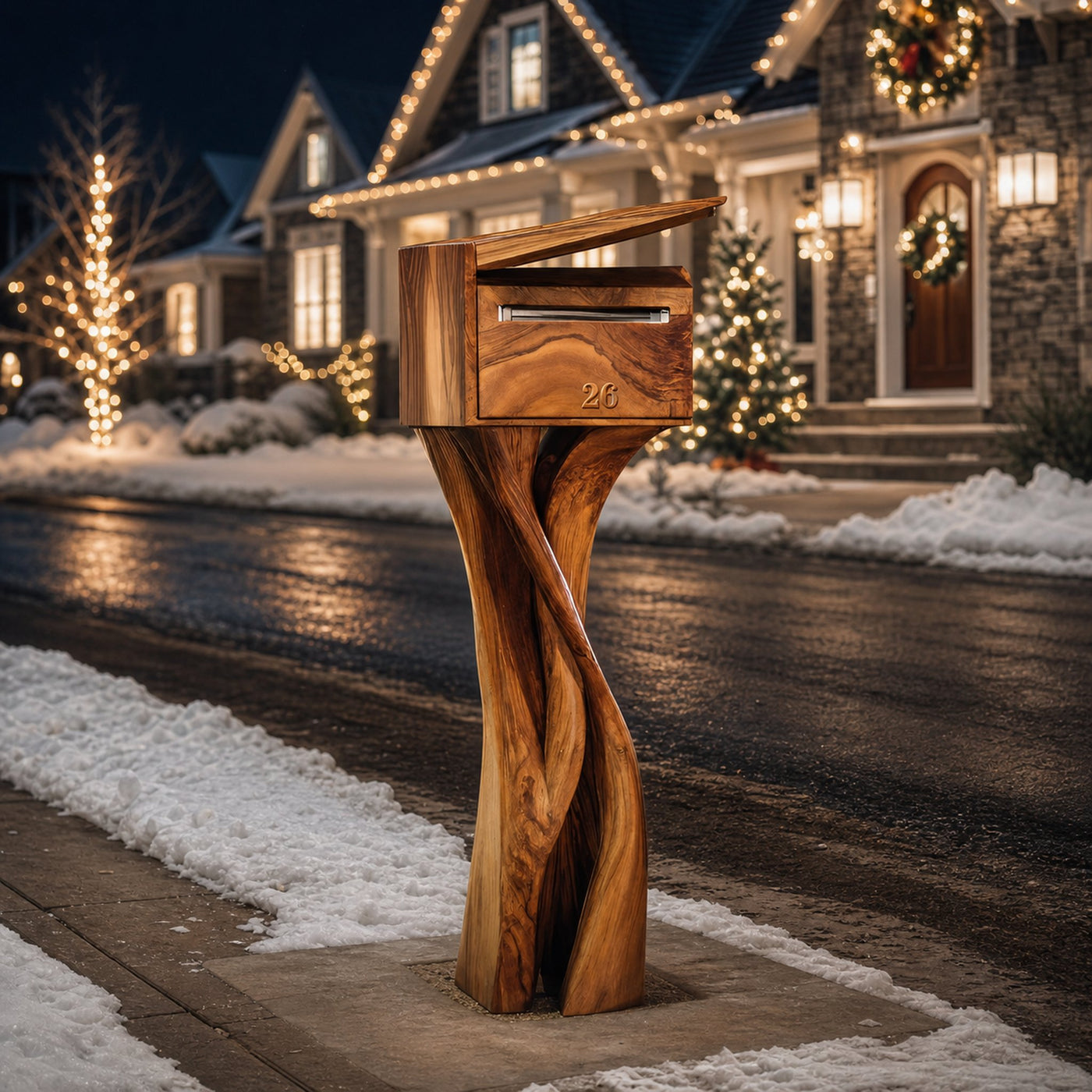 Handcrafted Solid Wood Sculpture Mailbox For Outdoor Furniture Decor