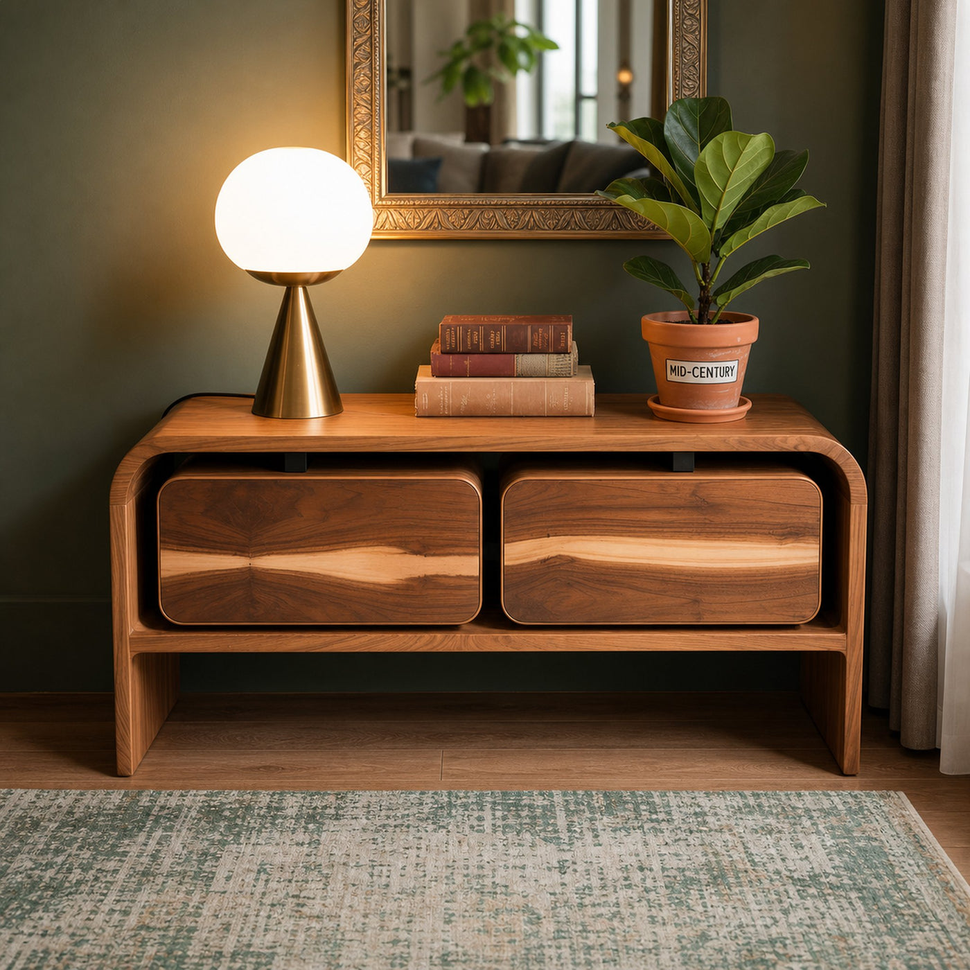 Handcrafted Solid Wood Storage Console Modern Interior Living Room