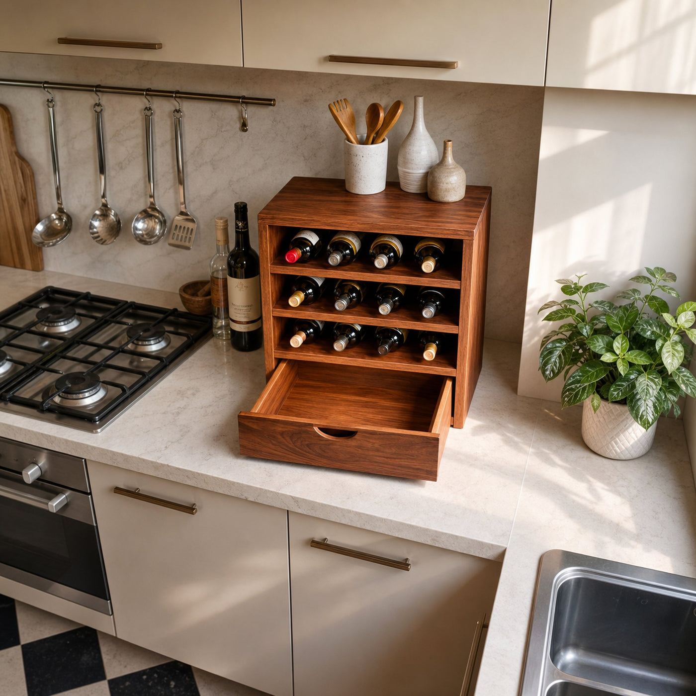 Handcrafted Wine Cabinet With Drawer For Kitchen Or Bar - product view 6