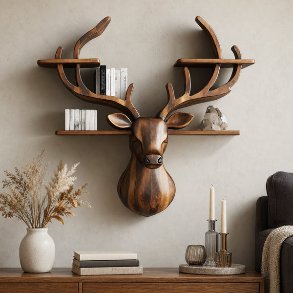 Handcrafted Wood Deer Shelf For Nature Inspired Home Decor