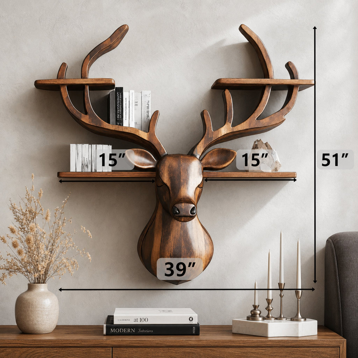 Handcrafted Wood Deer Shelf For Nature Inspired Home Decor - product view 6
