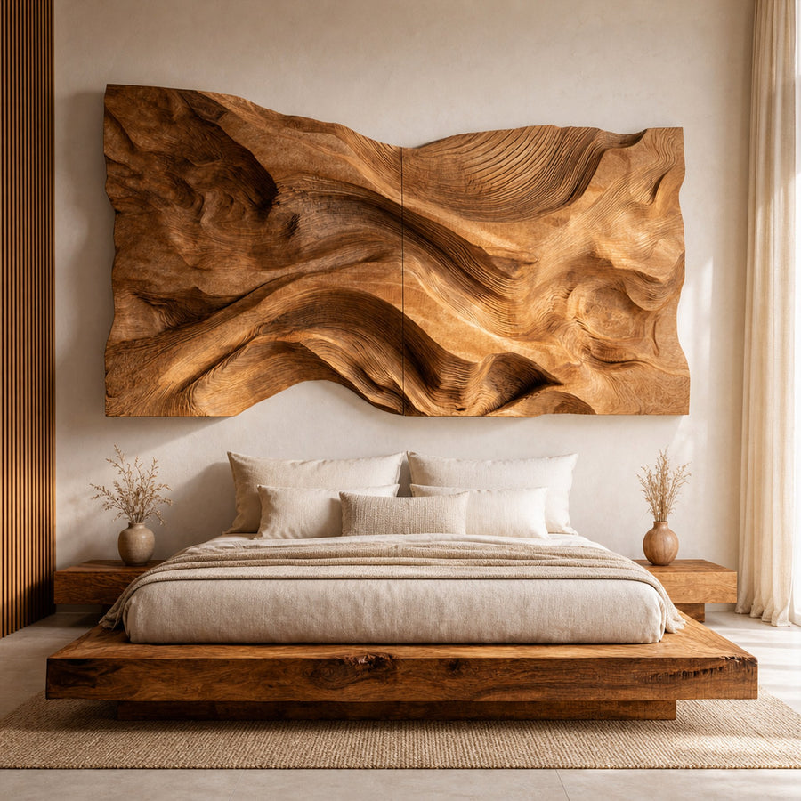 Handcrafted Wood Headboard Solid Wood Bedroom Interior