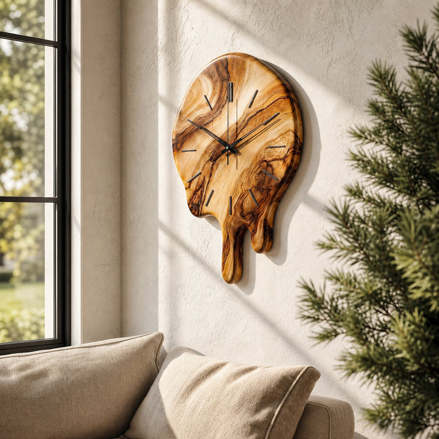 Handcrafted Wood Wall Clock With Live Edge Tree Slice Design For Living Room