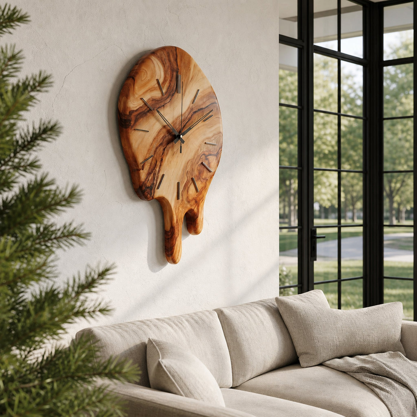 Handcrafted Wood Wall Clock With Live Edge Tree Slice Design For Living Room - product view 6