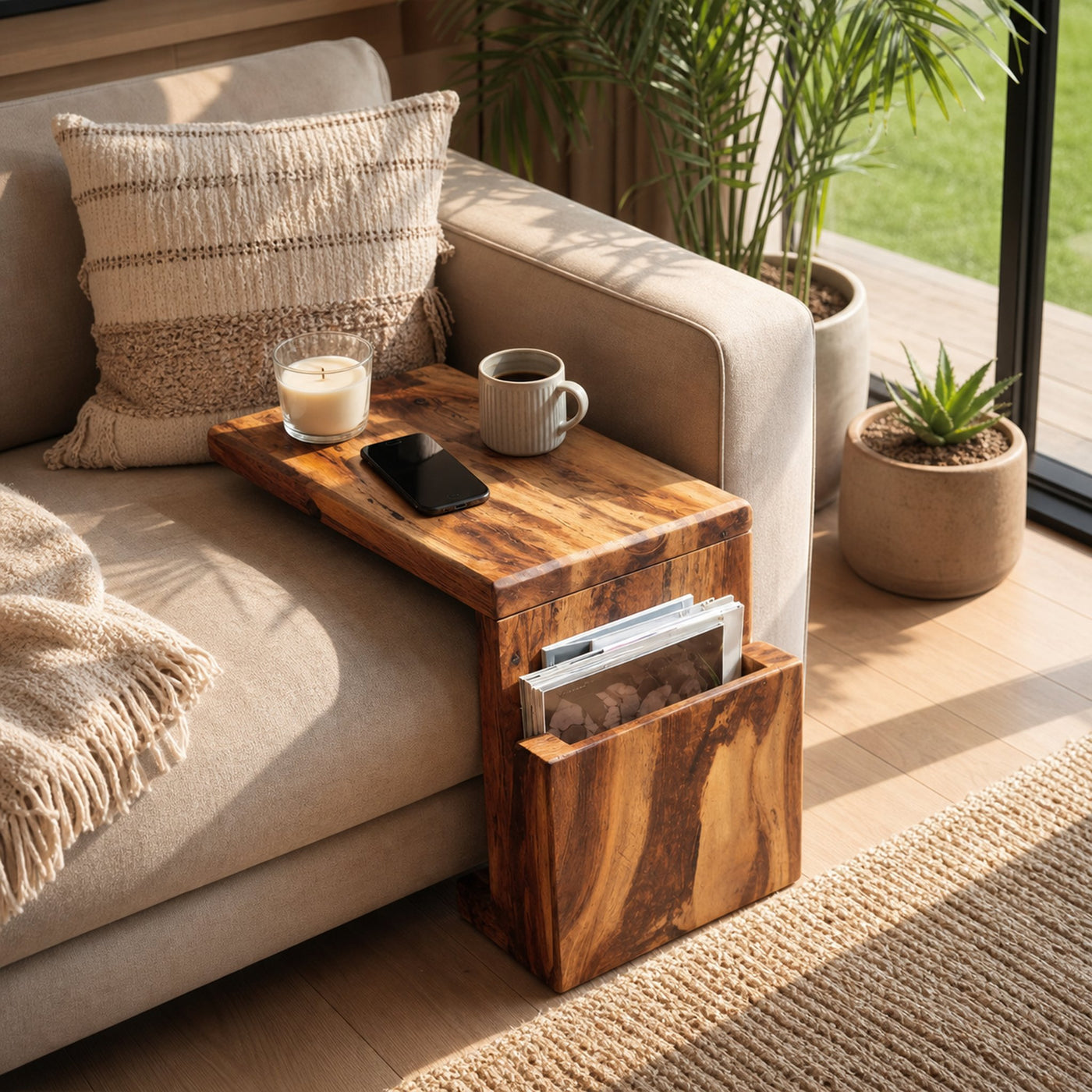 Handcrafted Wooden Armrest For Living Room Design - product view 6
