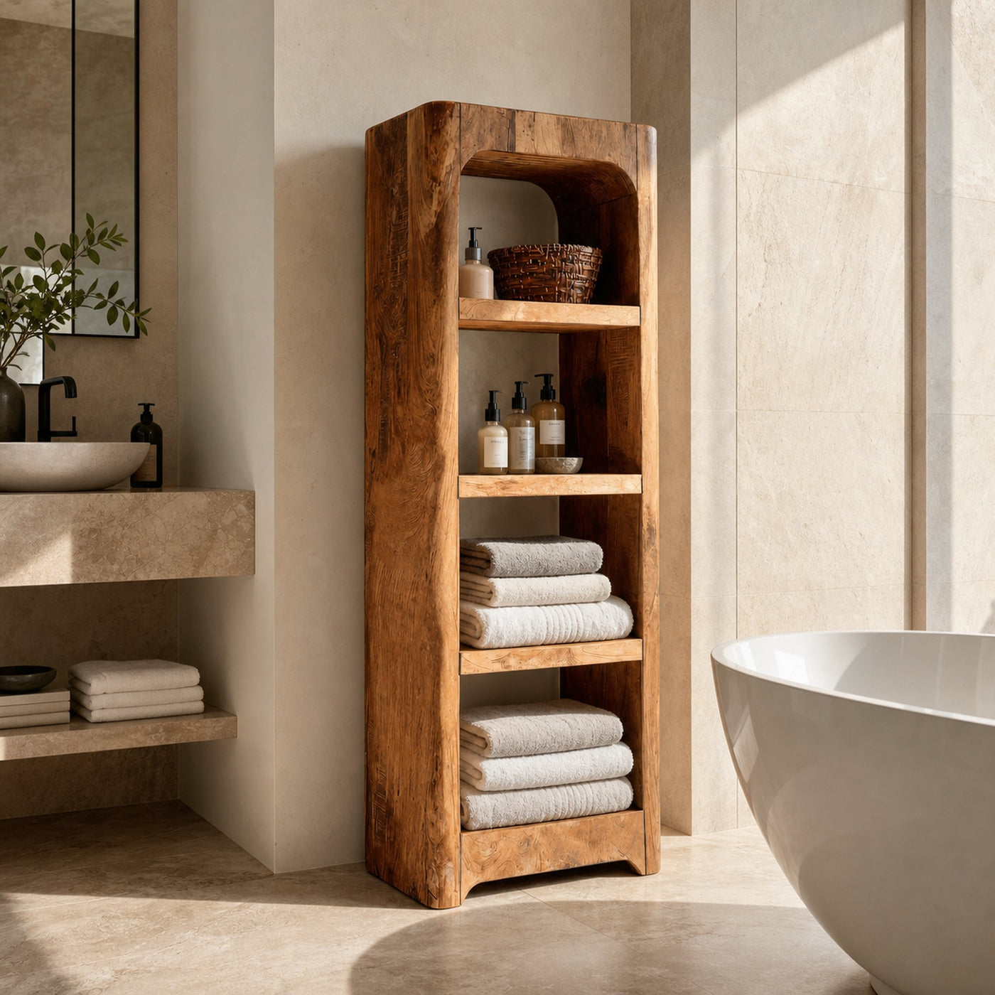 Handcrafted Wooden Bathroom Shelf With Four Tiers For Bathroom - product view 6
