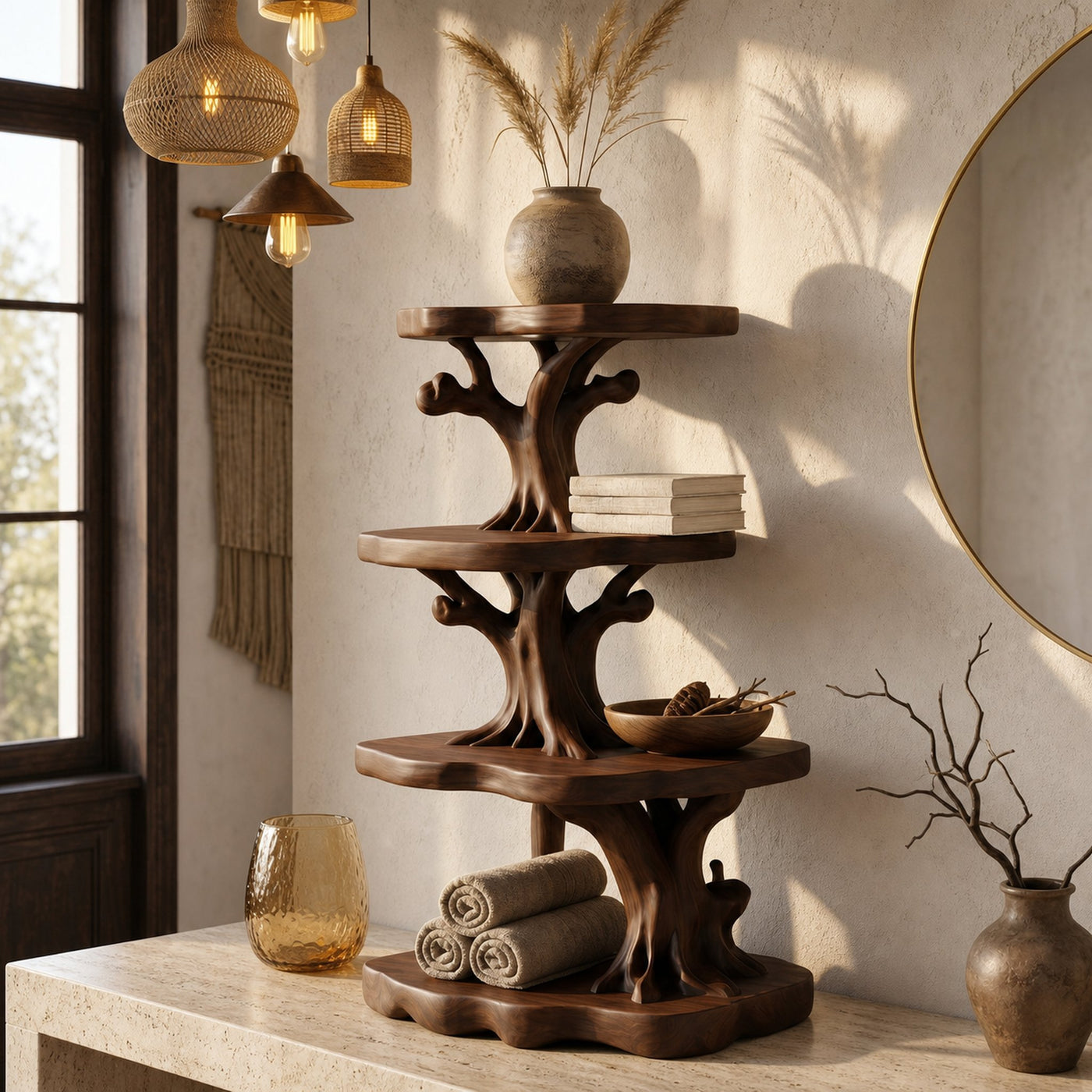 Handcrafted Wooden Bathroom Shelf With Nature Inspired Design For Bathroom - product view 7