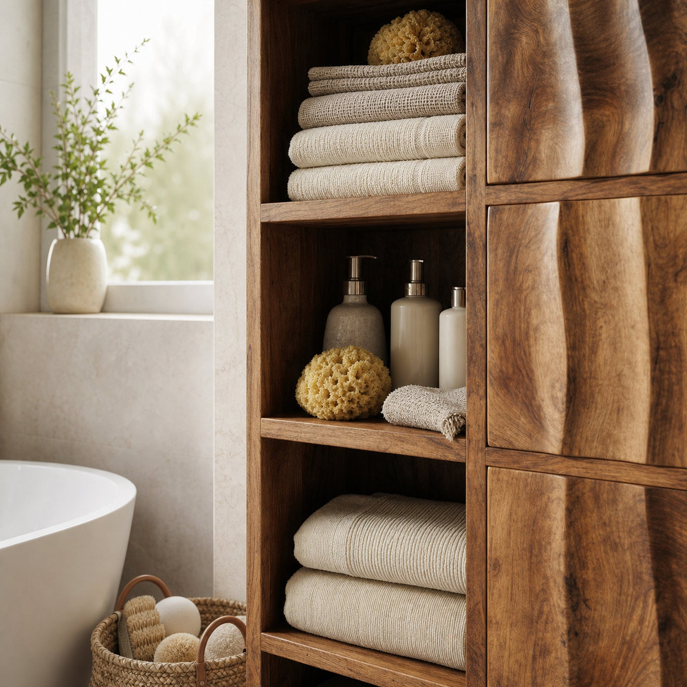 Handcrafted Wooden Bathroom Storage Cabinet For Spa-Inspired Interior - product view 6