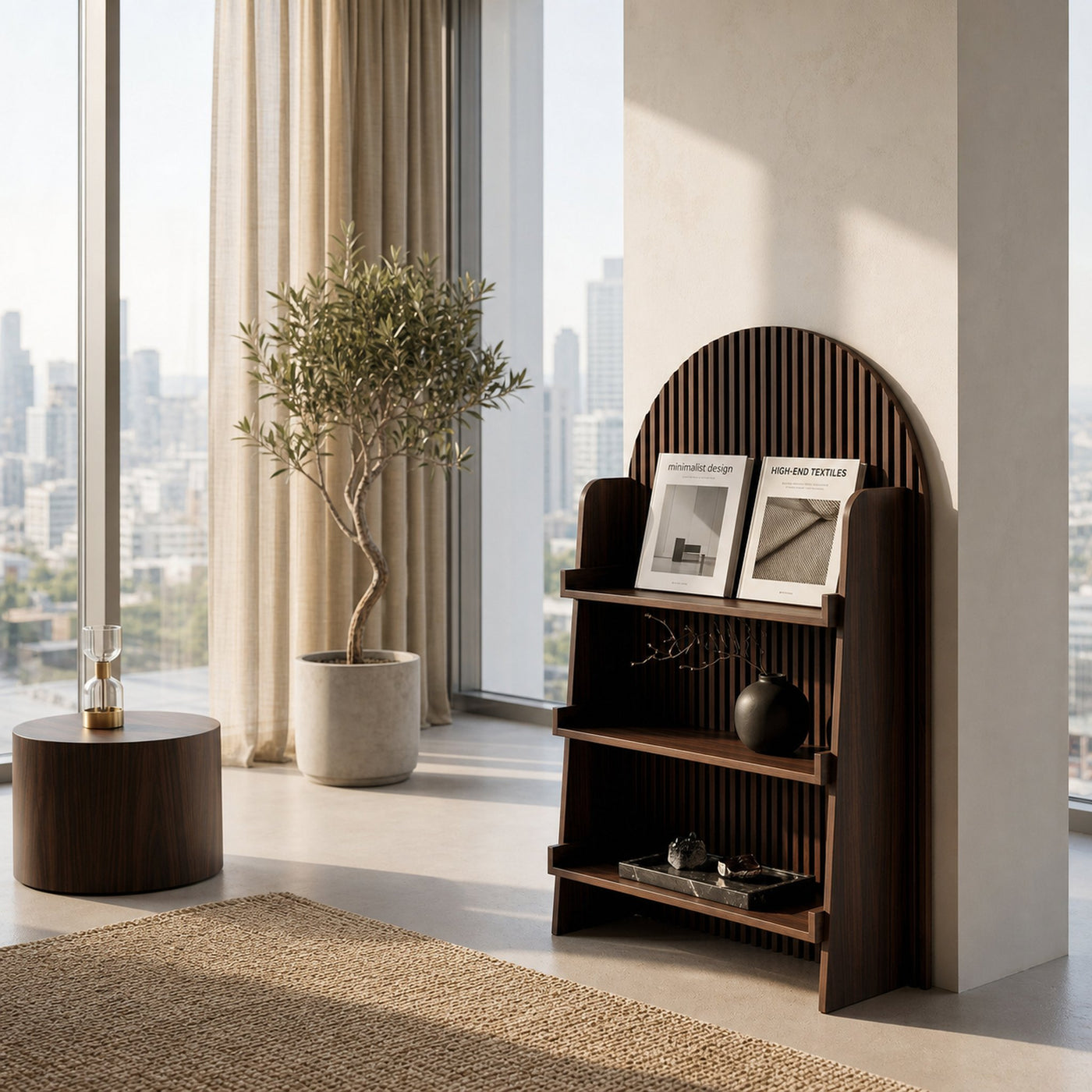Handcrafted Wooden Carved Arch Magazine Rack For Reading Nook - product view 7