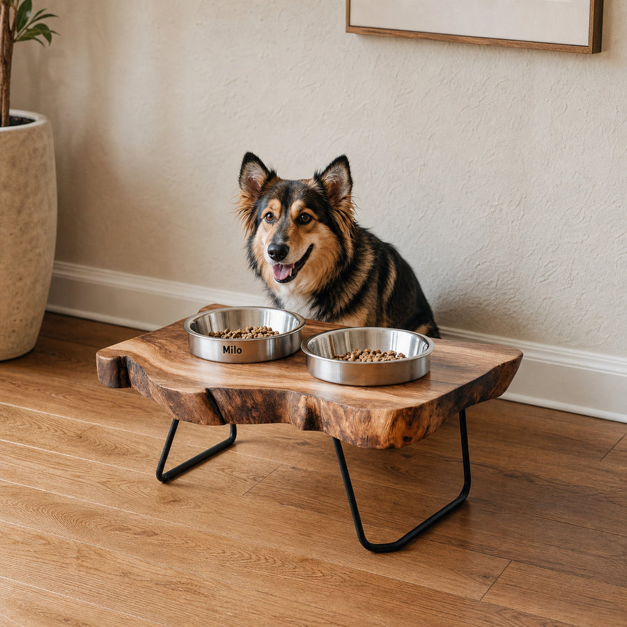 Handcrafted Wooden Dog Bowl Feeder For Pet Owners
