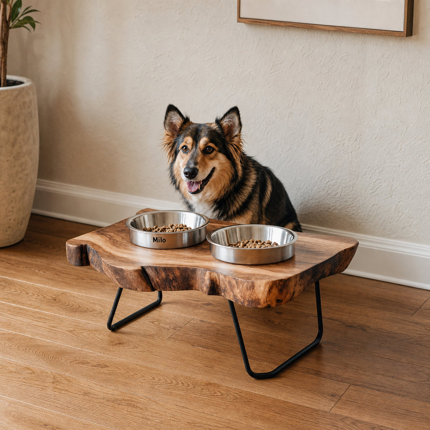 Handcrafted Wooden Dog Bowl Feeder For Pet Owners