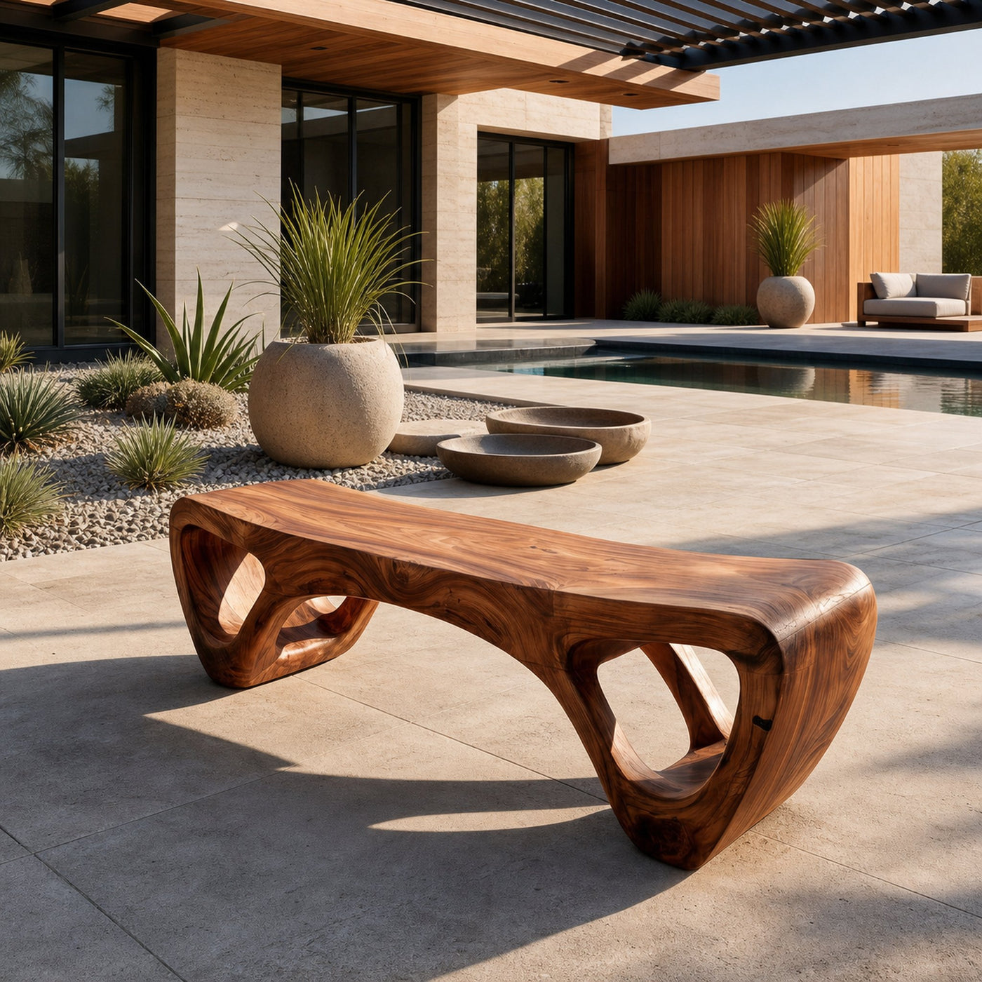 Handcrafted Wooden Garden Bench For Outdoor Lounge Area