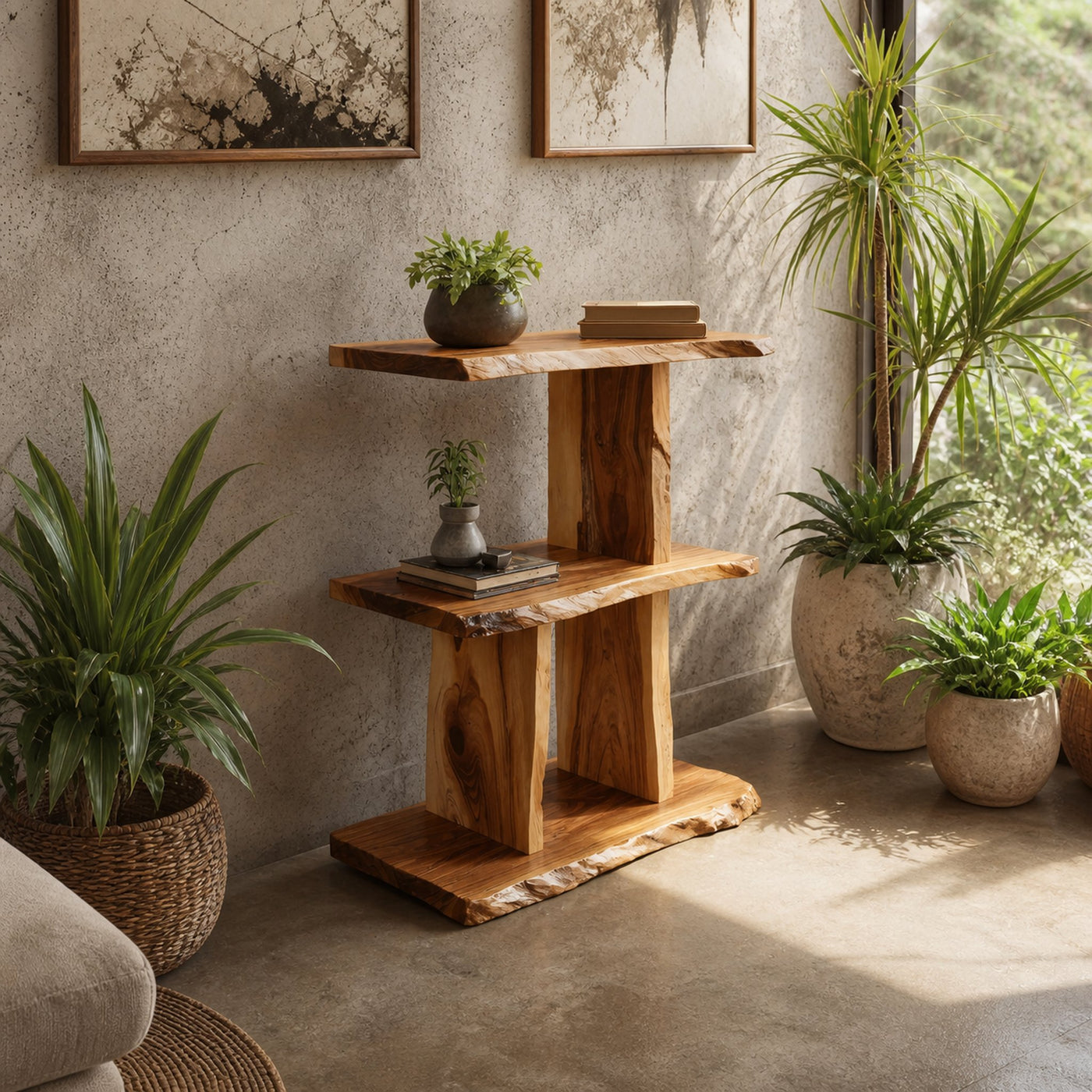 Handcrafted Wooden Live Edge Standing Shelf For Bedroom Storage Decor - product view 6